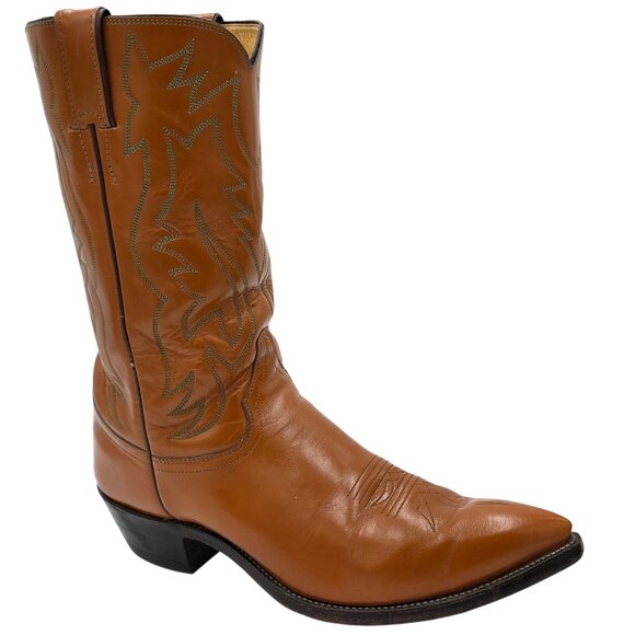Vintage Justin Mens 10.5E Wide Pumpkin Orange Tan Leather Cowboy Western Boots - Picture 2 of 16